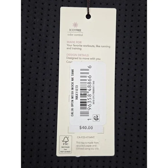 CALIA Womens Open Mesh Mock Neck Tank Top Black Workout Athletic Small Gym New - Picture 12 of 13